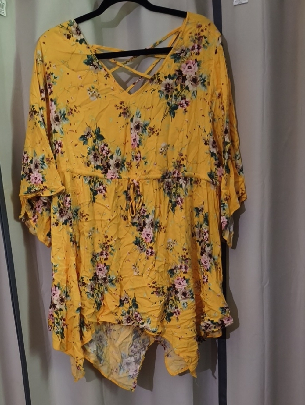 torrid Yellow Floral Crisscross On Back V-Neck Drawstring Tunic